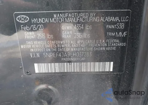 2020 Hyundai Sonata Sel from USA, damaged, VIN 5NPEF4JA9LH037283